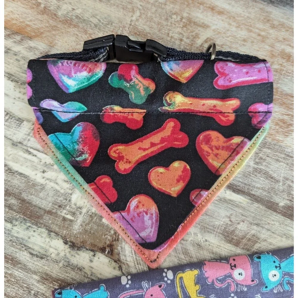 Hand Crafted Dog/Cat Bandanas, Over The Collar Set of 3 Size XS